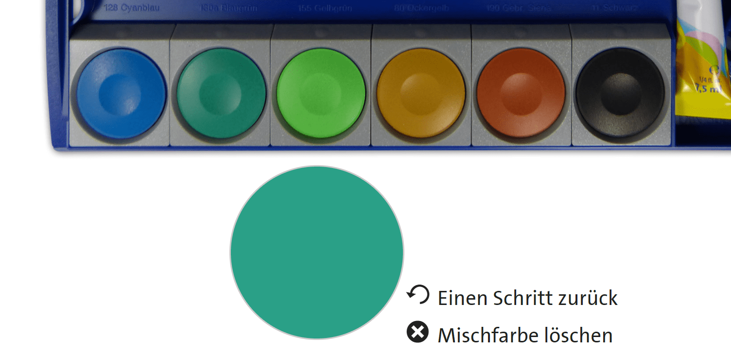 Blau und Grün im Farbkasten gemischt